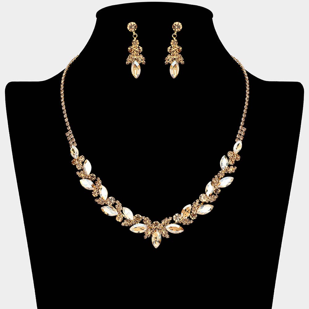 Sensibling Corp. - Marquise Stone Cluster Rhinestone Paved Necklace: Clear,Gold