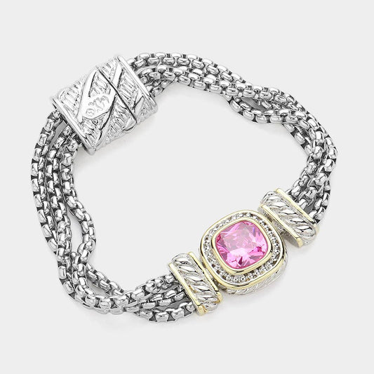 Sensibling Corp. - Square CZ Stone Magnetic Bracelet: Pink