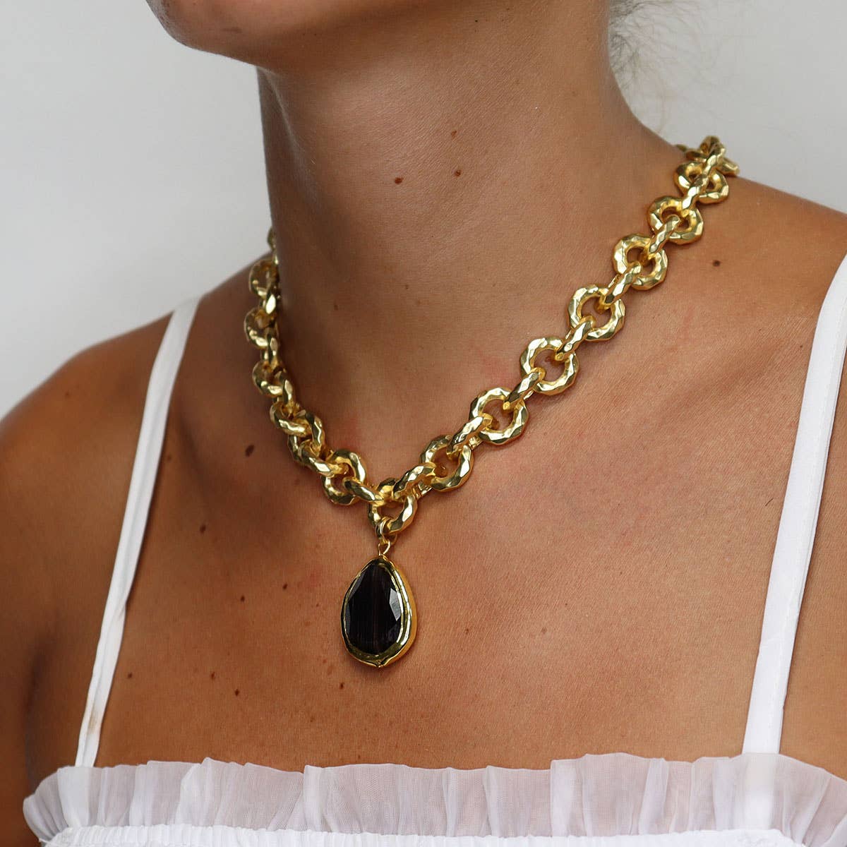 KARINE SULTAN - Vivid Gem & Luxurious Link Necklace: Cobalt Blue