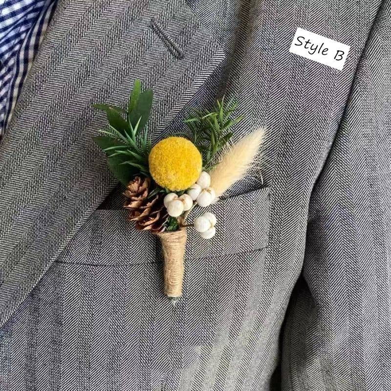 Sweet Home Deco - Dried Flower Mini Floral Bouquet, Boho Greenery Boutonniere: Style A