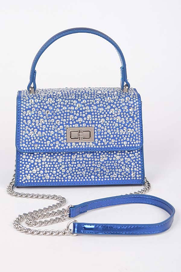 Shop Neighbors - Hot Fix Stones Metallic Top Handle Bag: GOLD