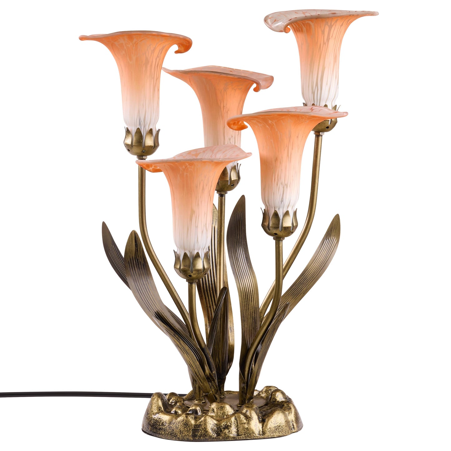 River of Goods - 20"H Peach Hand Blown Glass 5 Calla Lily Uplight Accent Lamp