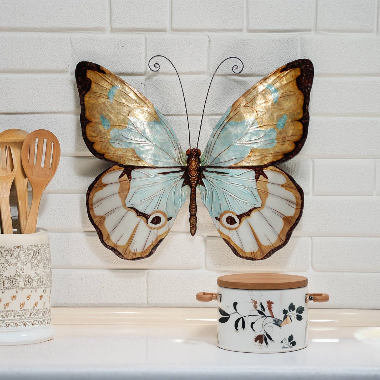 Eangee Home Design - Butterfly Wall Decor Copper With Aqua Large,In/Outdoor