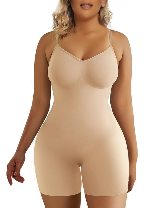 SHAPERX - SHAPERX Seamless Full Body Tummy Control Bodysuit shapewear: 4XL/5XL / Beige
