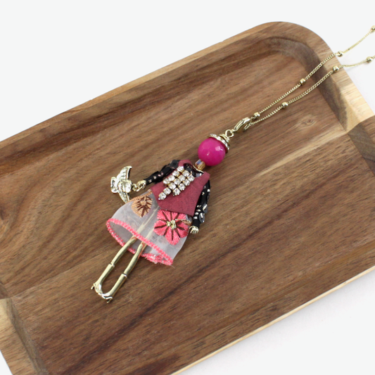 Pretty Persuasions - N26102 Stone Adorned French Doll Stainless Steel Necklace: 10 FCH/GD
