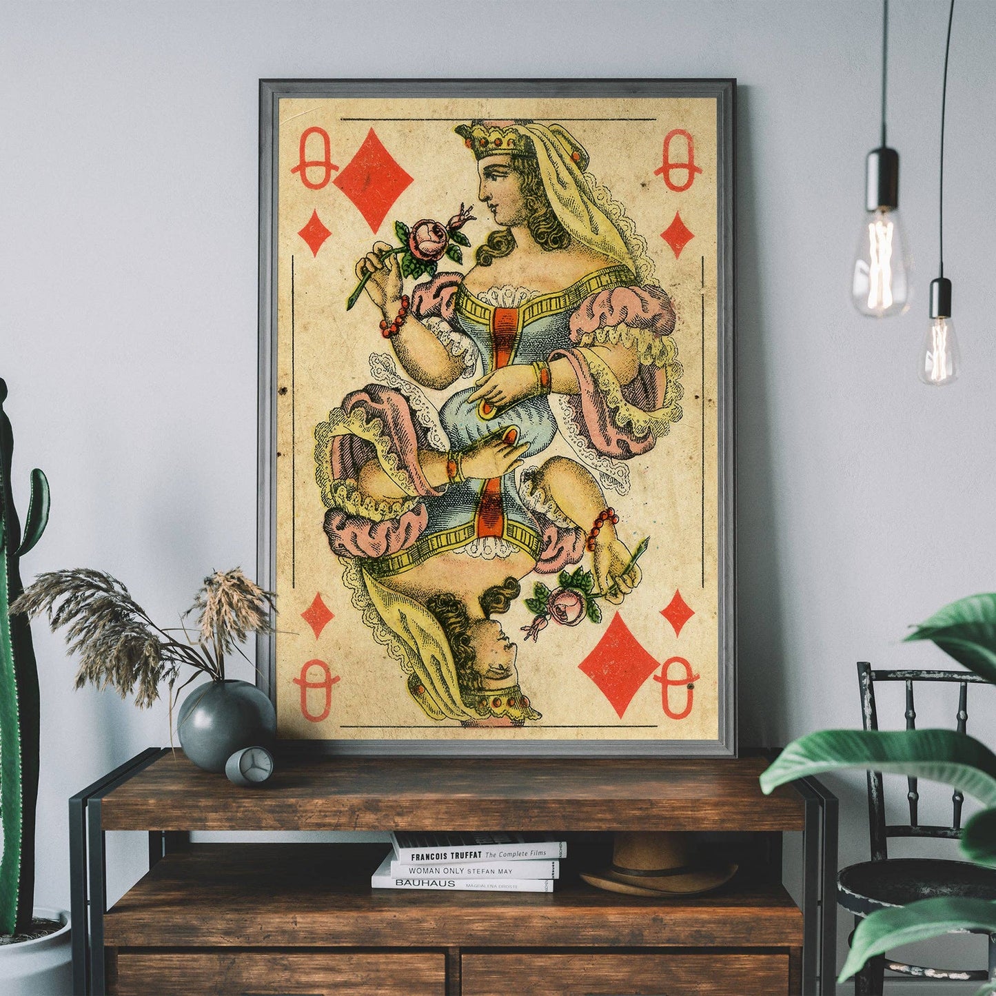 Ink & Drop - Vintage Playing Card Print - Queen of Diamonds: 11 ¾ x 15 ¾ in | 30x40 cm / Matte