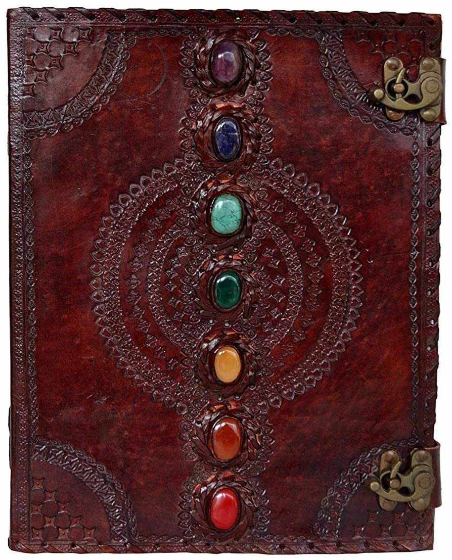 Immart Global LLC - Seven Chakra Leather Journal – Handmade Embossed Diary 13": Green / Unlined