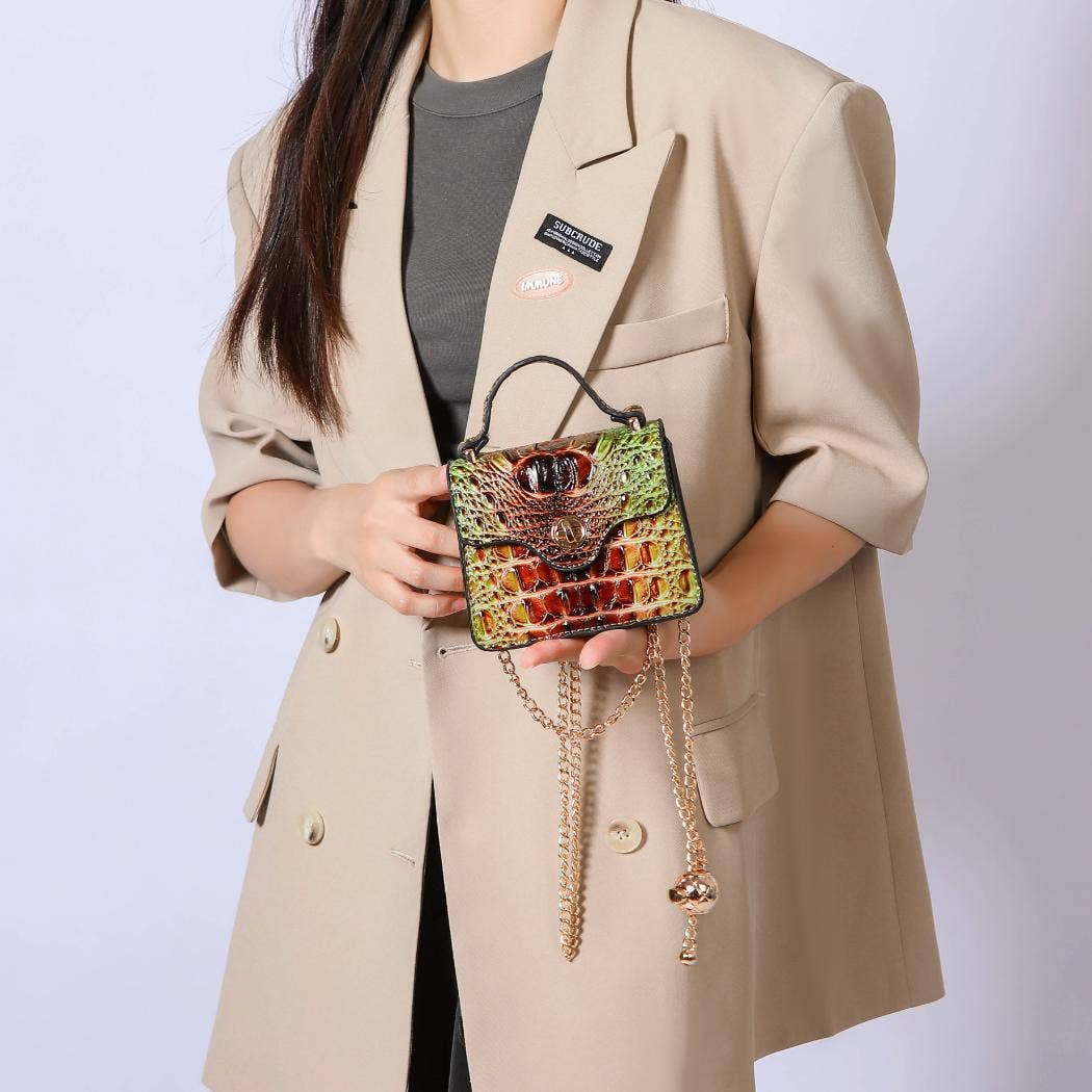 MKF Collection - River Gradient Rainbow Faux Crocodile Embossed Crossbody Bag: Brown