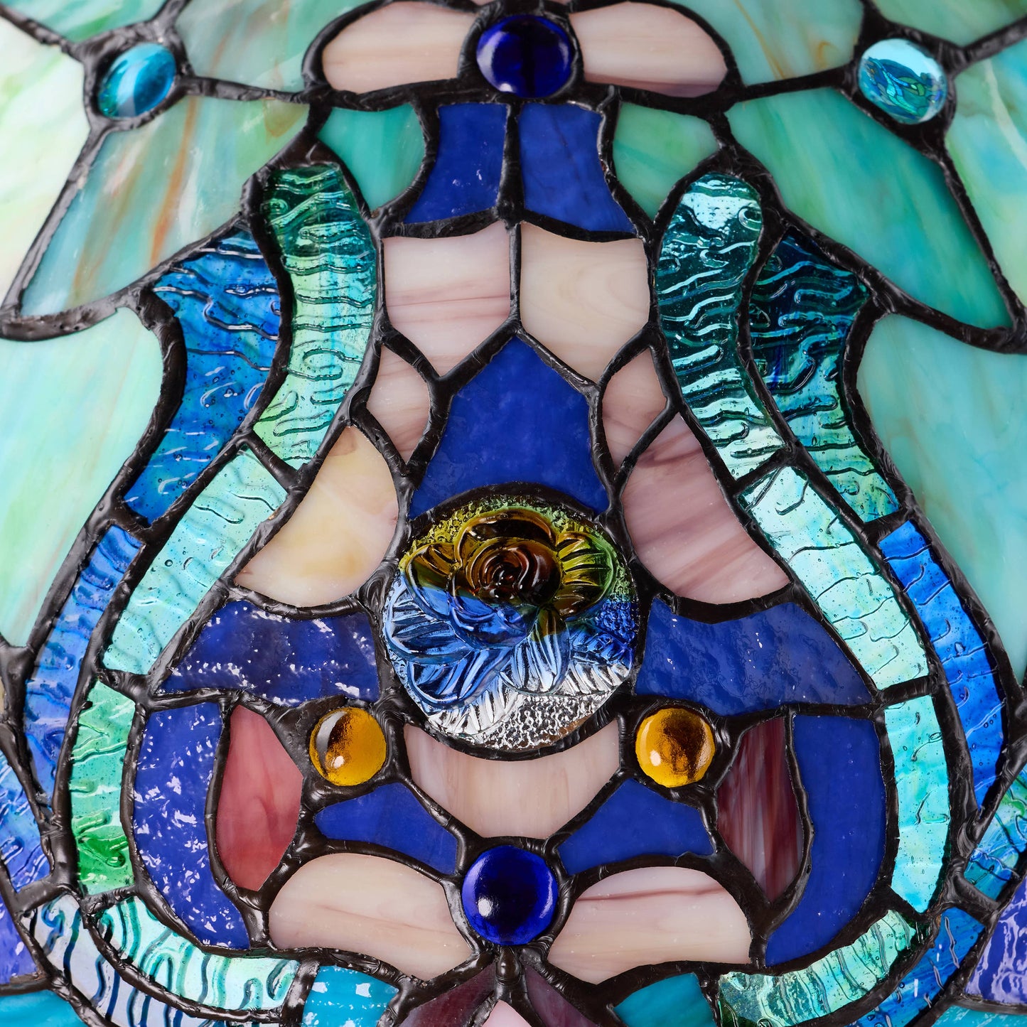 River of Goods - 24"H Double Lit Teal Tiffany Style Stained Glass Table Lamp