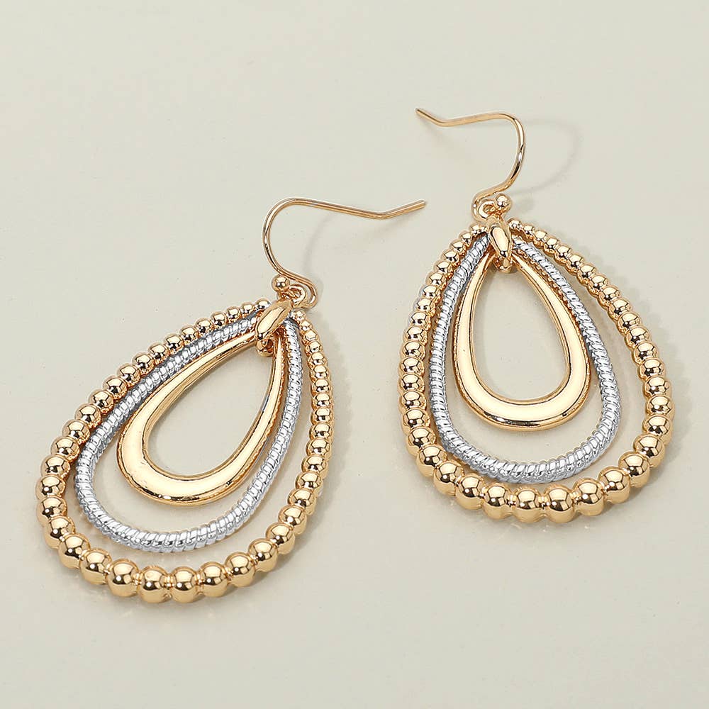 Sensibling Corp. - Metal Bubble Layered Teardrop Dangle Earrings: Rhodium