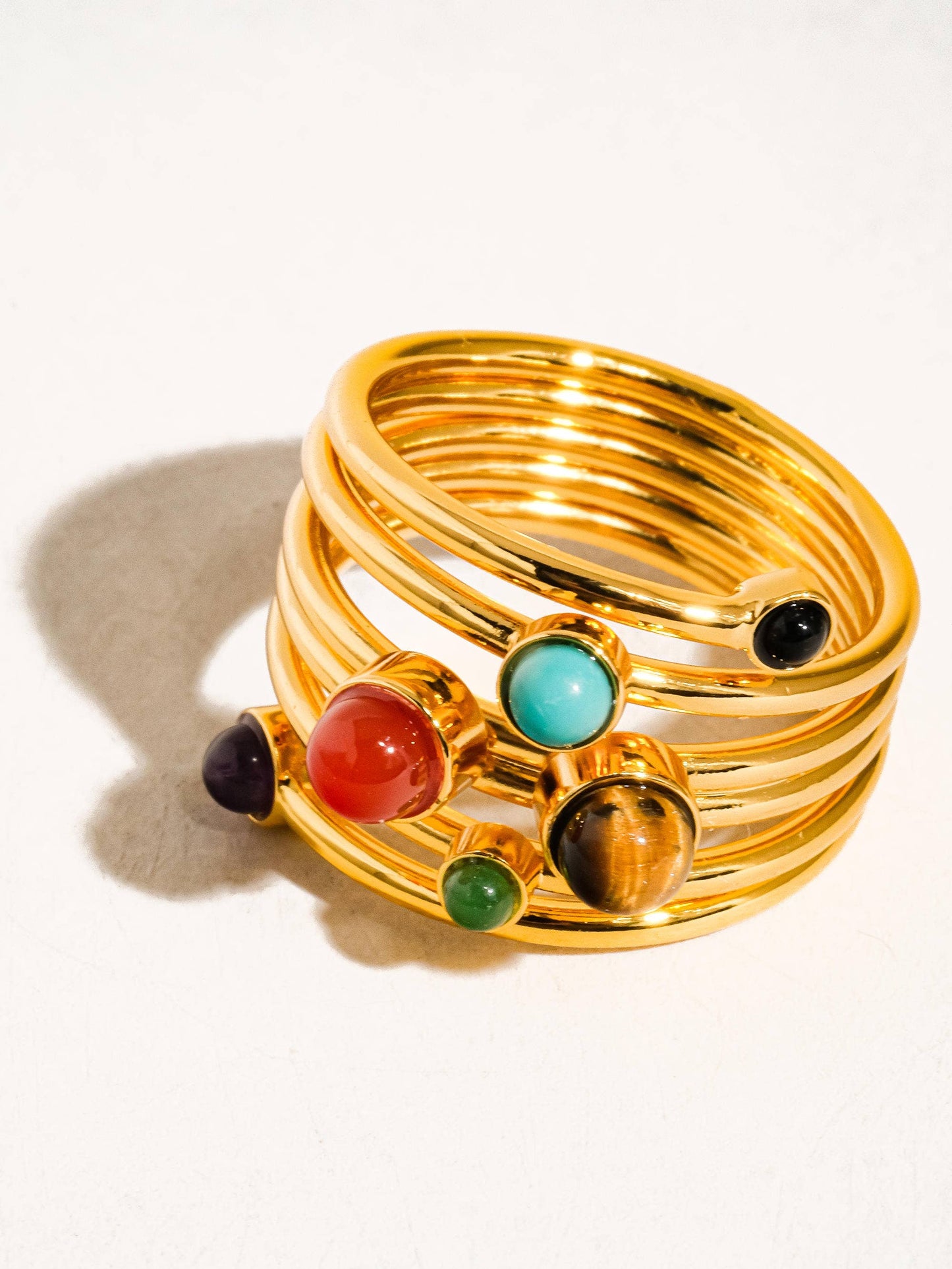 Flânerie by MAIQ - Teigan 18K Gold Multi Color Stone Layered Ring: Multi-Colored