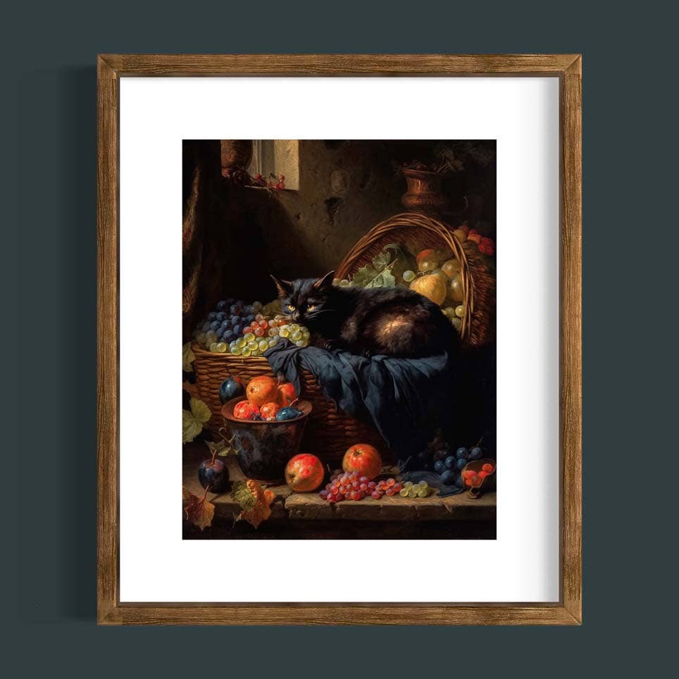 Salty Alyce - Black Cat and Fruit Basket Wall Art RA6