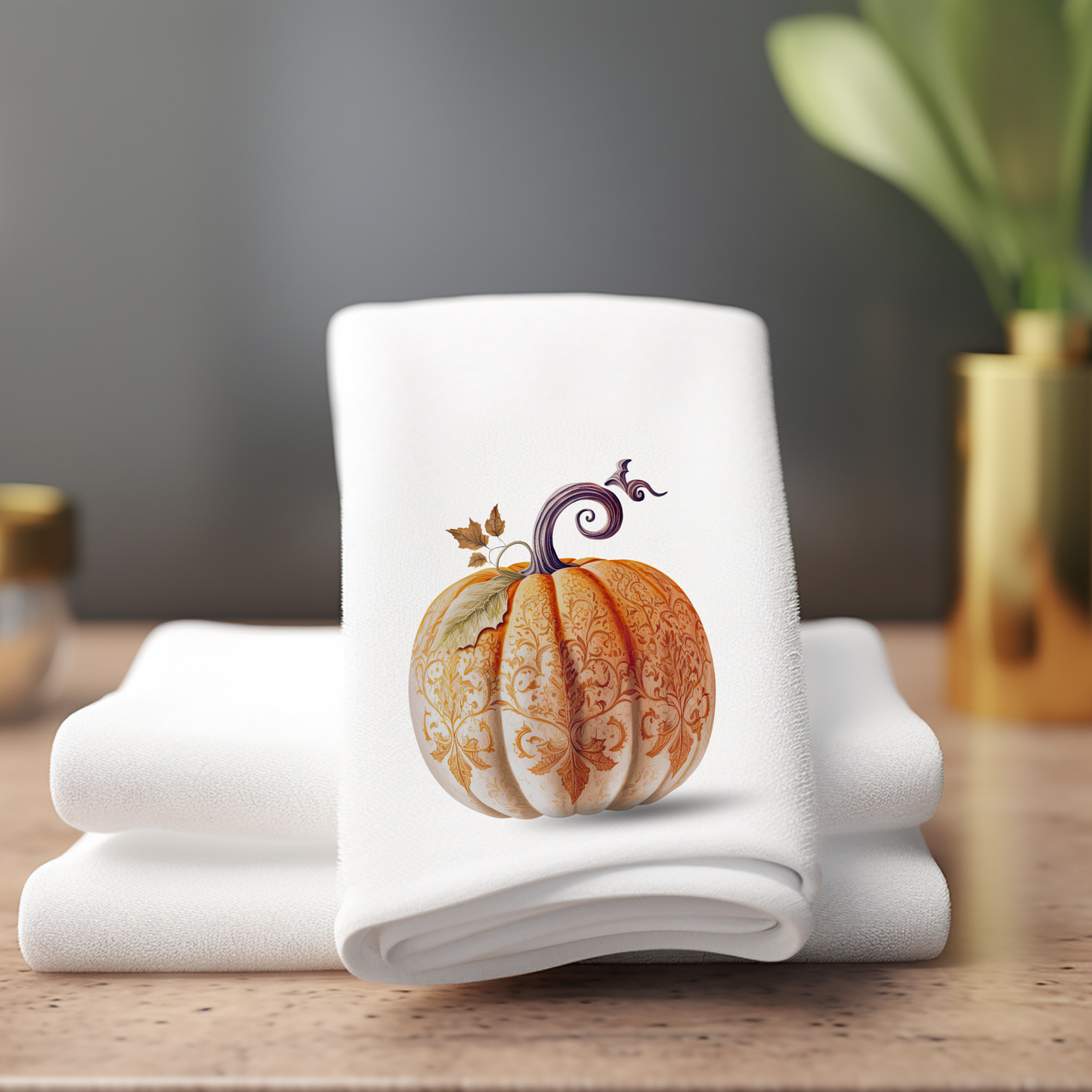 Fernville Creations - Elegant Pumpkin Fingertip Towel, Fall Home Decor, Tip Towel