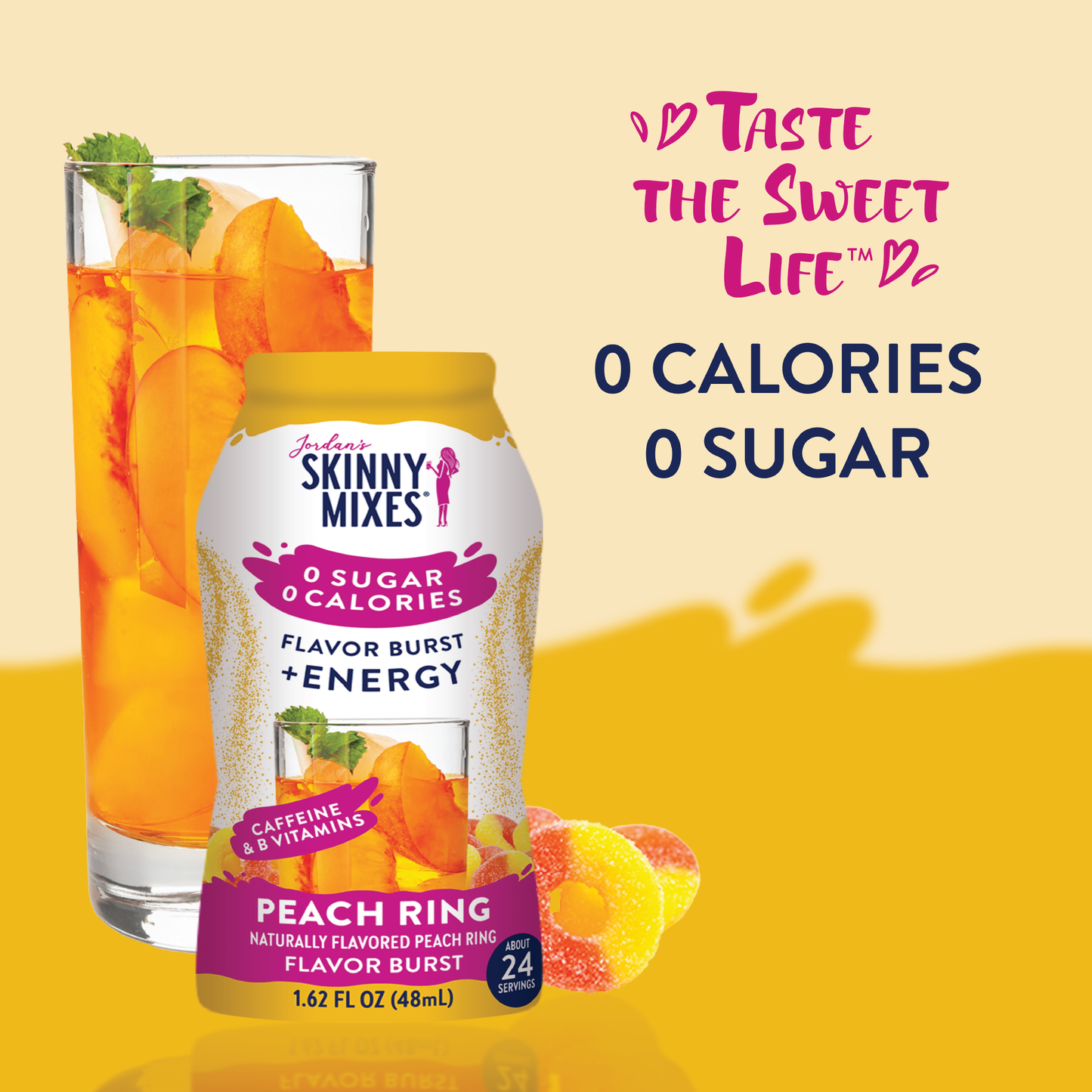 Jordan's Skinny Mixes - Flavor Burst - Sugar Free Peach Ring + Energy
