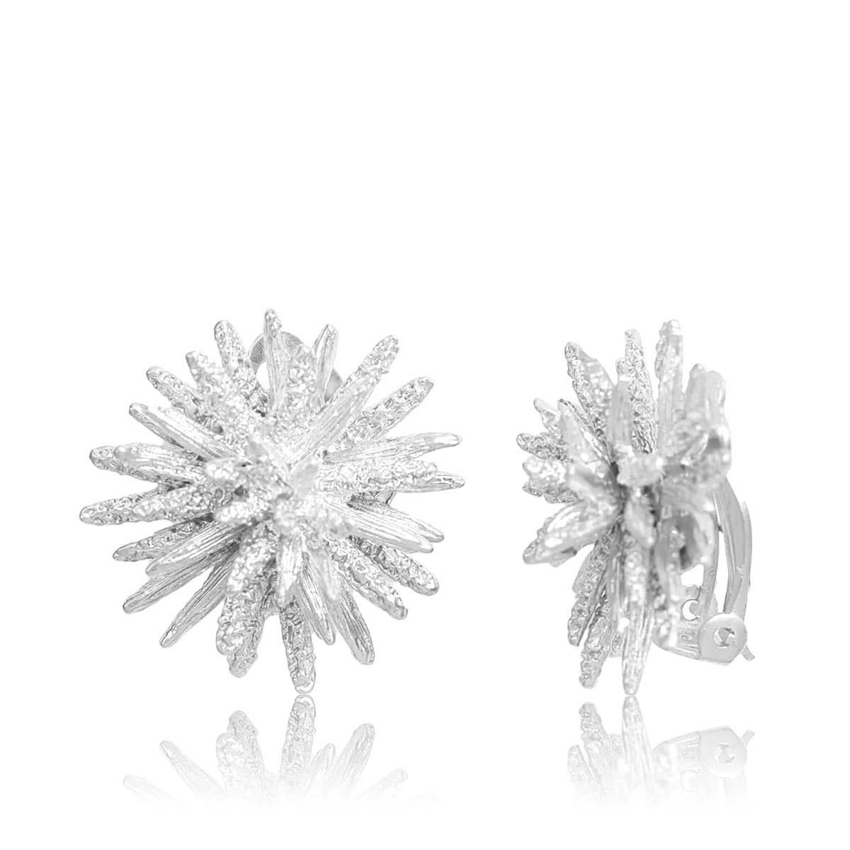 KARINE SULTAN - Starburst Clip-On Earrings – Hedgehog Inspired Design: Silver