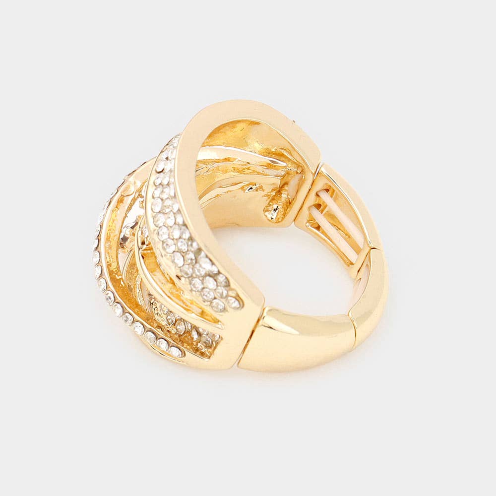 Wona Trading, Inc. - Embellished Rhinestone Pave Stretch Ring: Silver