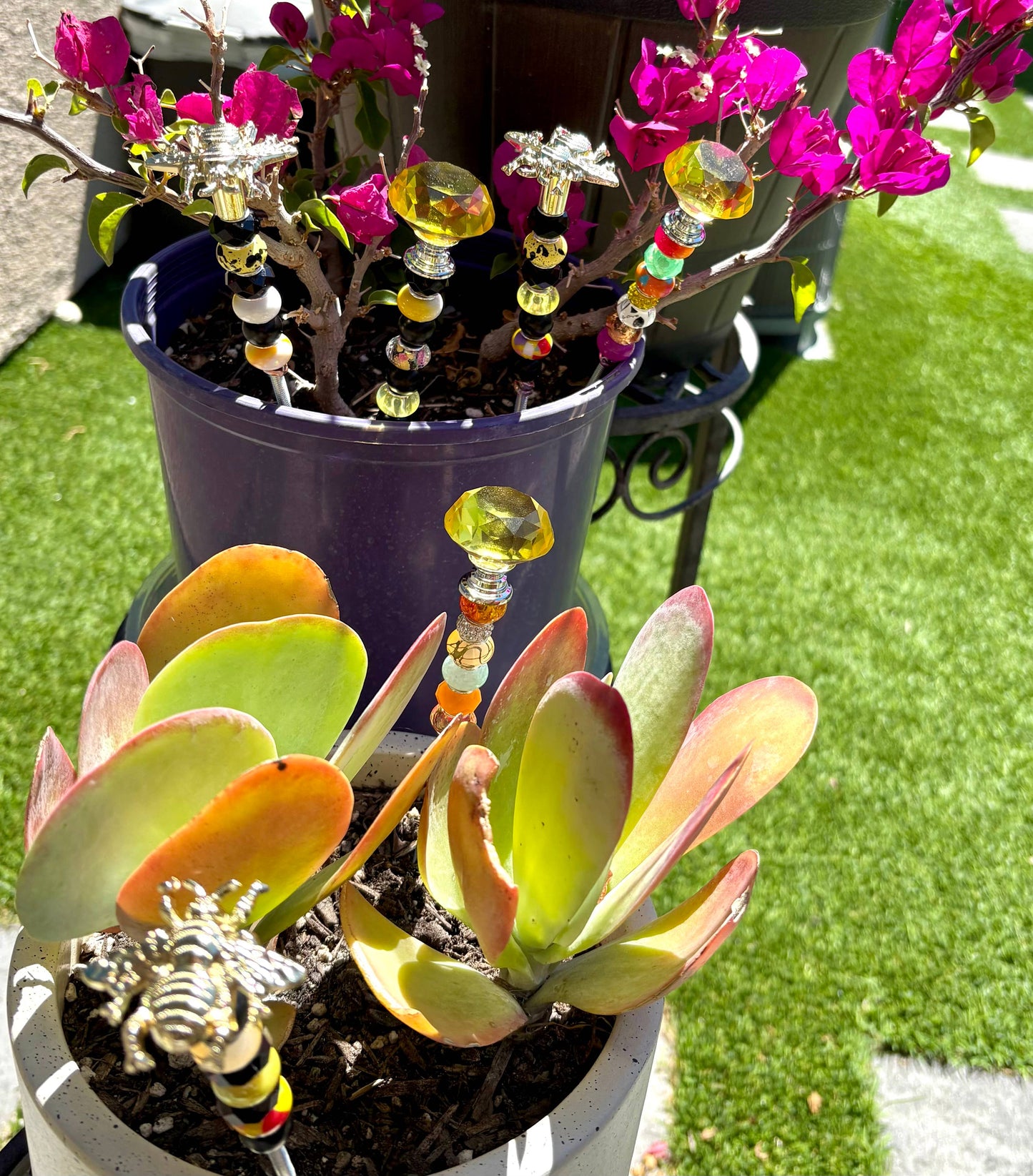 Sea of Bliss Shop - Bumblebee Fairy Garden Beaded Plant Stakes : 13 inch