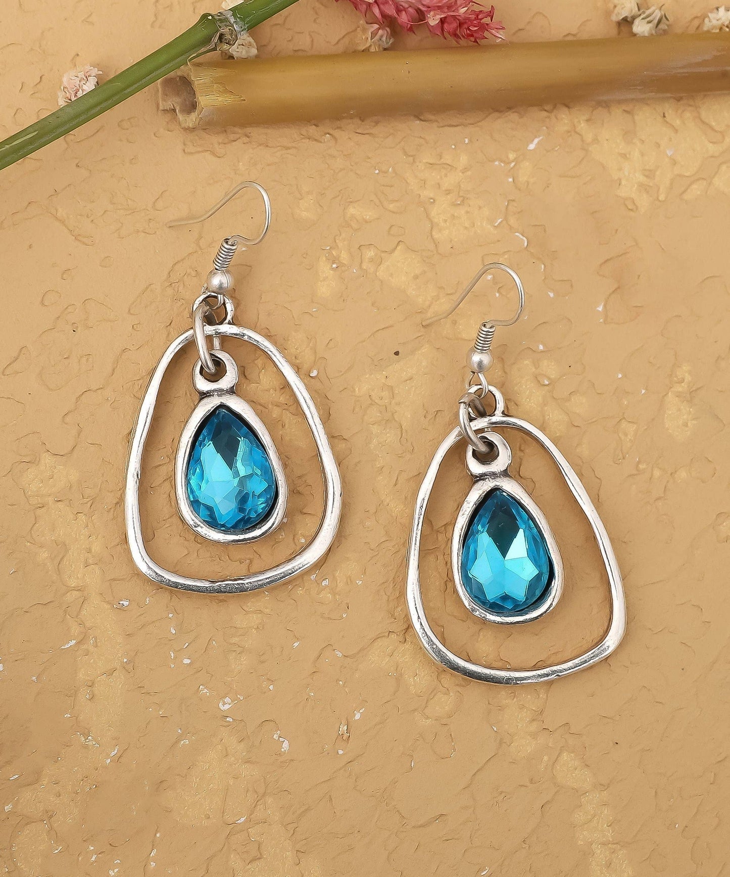 AVENS - Antique silver plated turquoise crystal stone earrings