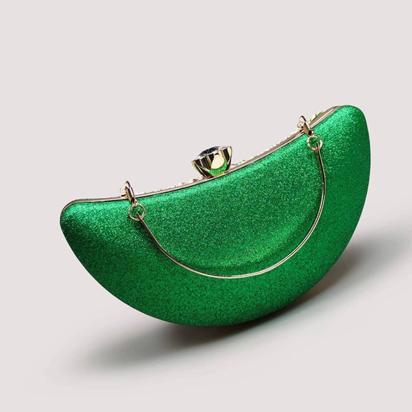 Cici’De Jewelry Amsterdam - Emerald Green Dazzling Half Moon Clutch - Gold Flower Frame