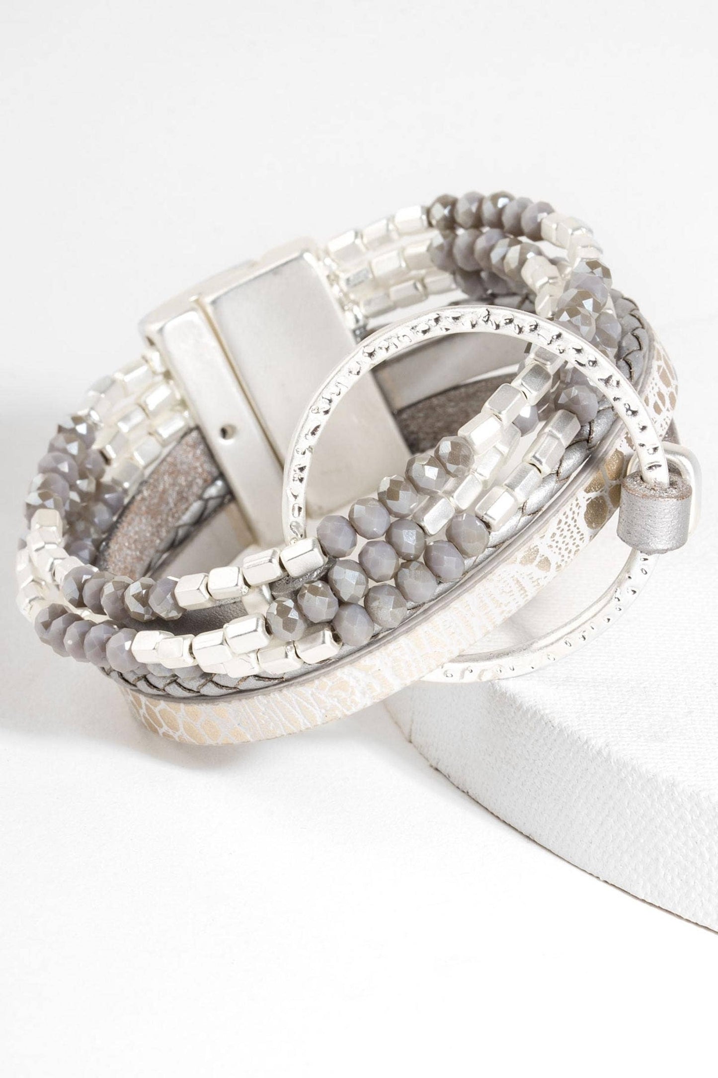 SAACHI - Metallic Go with the Flow Taupe Beaded Bracelet: Taupe