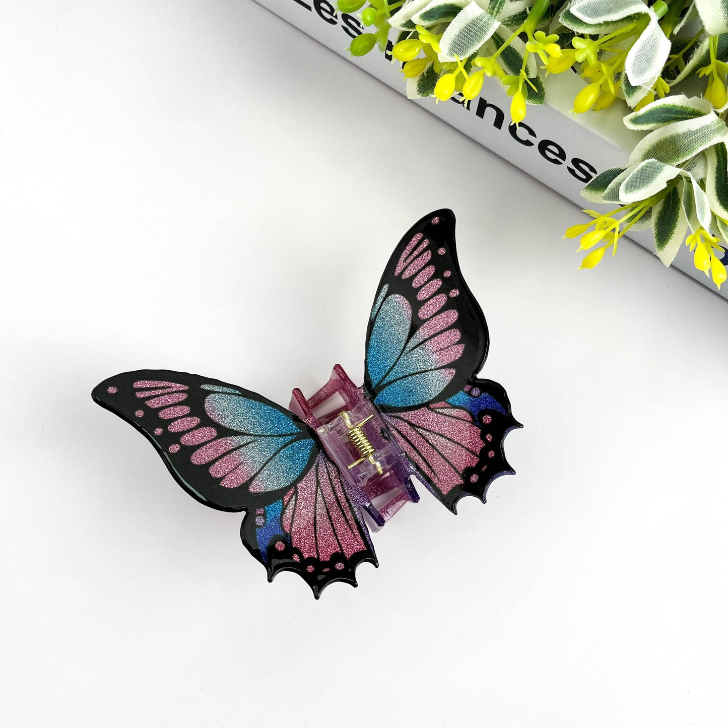 TheDivaSoap - Glitter Butterfly Hair Clip, Animal Hair Claw Set: Silver / Large