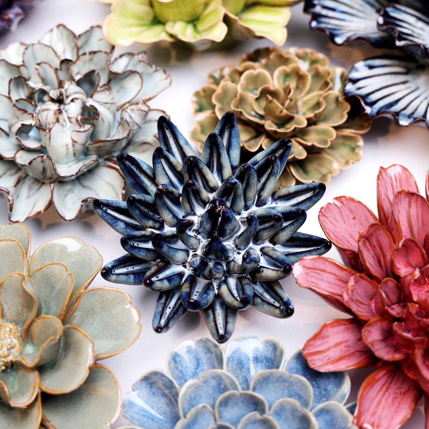 Chive - Japan Ceramic Flowers With Keyhole For Wall Hanging: Brown Small Flower