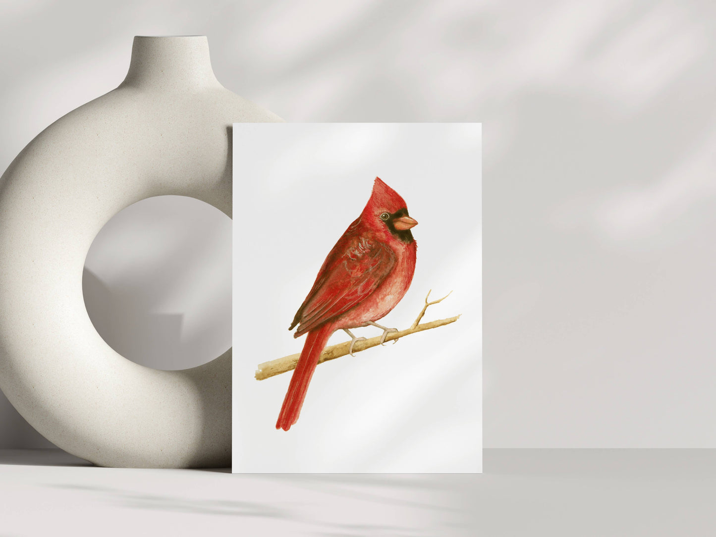 Liz Pope Designs - Bird hand painted greeting card, Cardinal, spring stationary: Box Set of 6