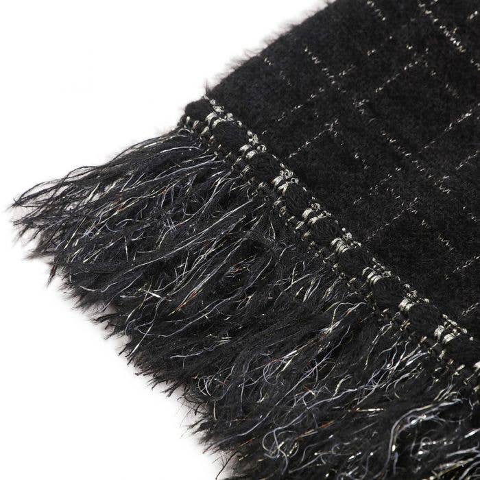 PEACH ACCESSORIES - Classic Tweed Cardigan with Fringe SD196 : Black