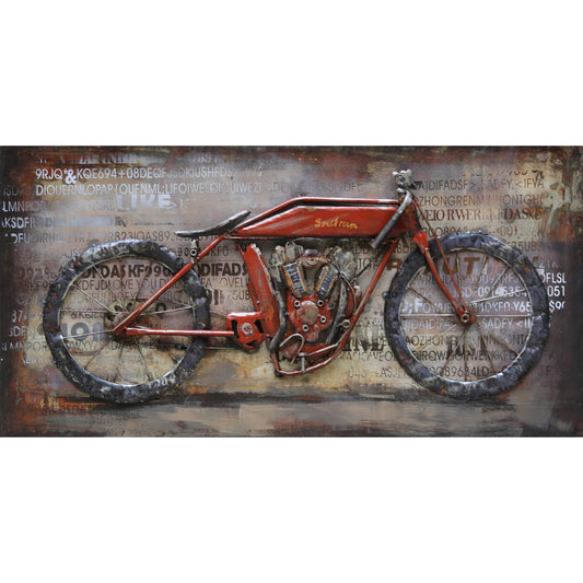 Import Corner - 41104: 3D METAL WALL ART - ROUTE 66 MOTORCYCLE - VINTAGE