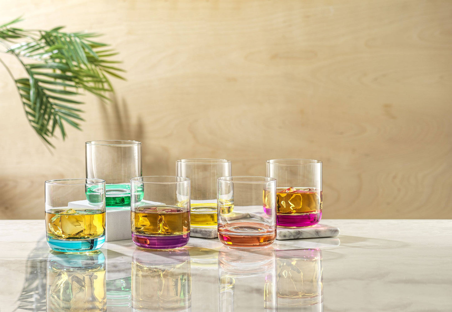JoyJolt - Hue Colored Whiskey Tumbler Glasses, Set of 6