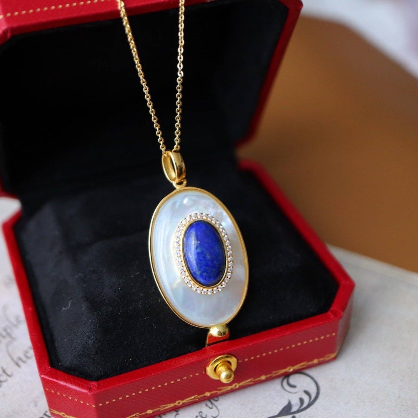 Cici’De Jewelry Amsterdam - Royal Blue Lapis Lazuli MOP Large oval pendant-Pendant Only