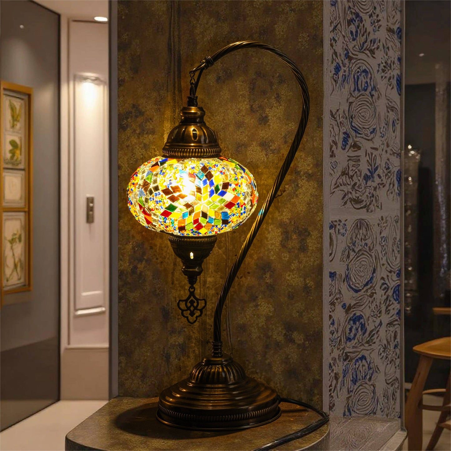 Mozaist LLC - Mozaist Handmade Turkish Mosaic Swan Table Lamp Multicolor