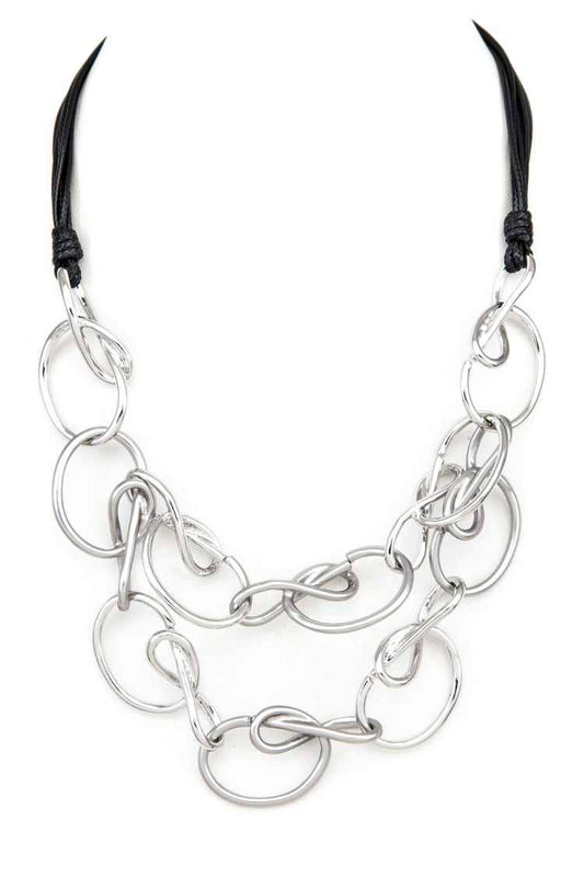 Artini Accessories - 2 Tone Wired Chain Layer Necklace: Rhodium/Silver