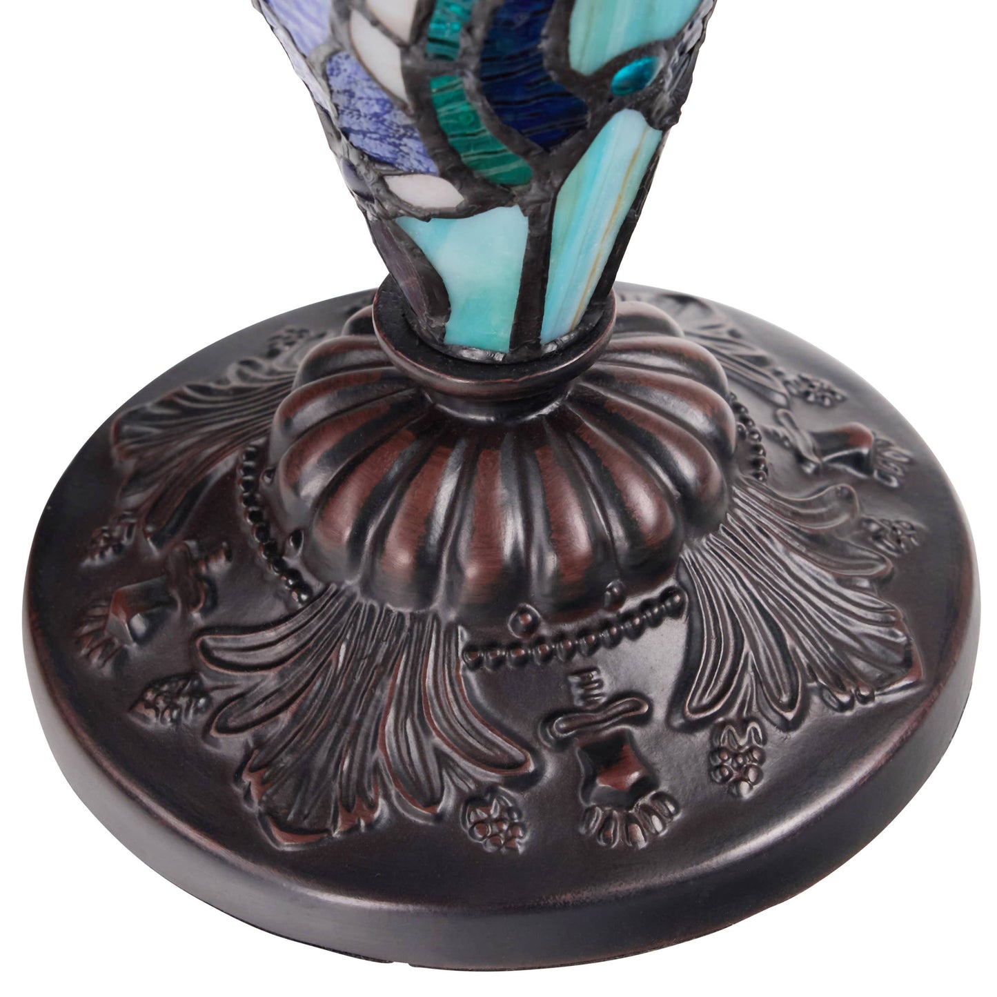 River of Goods - 24"H Double Lit Teal Tiffany Style Stained Glass Table Lamp