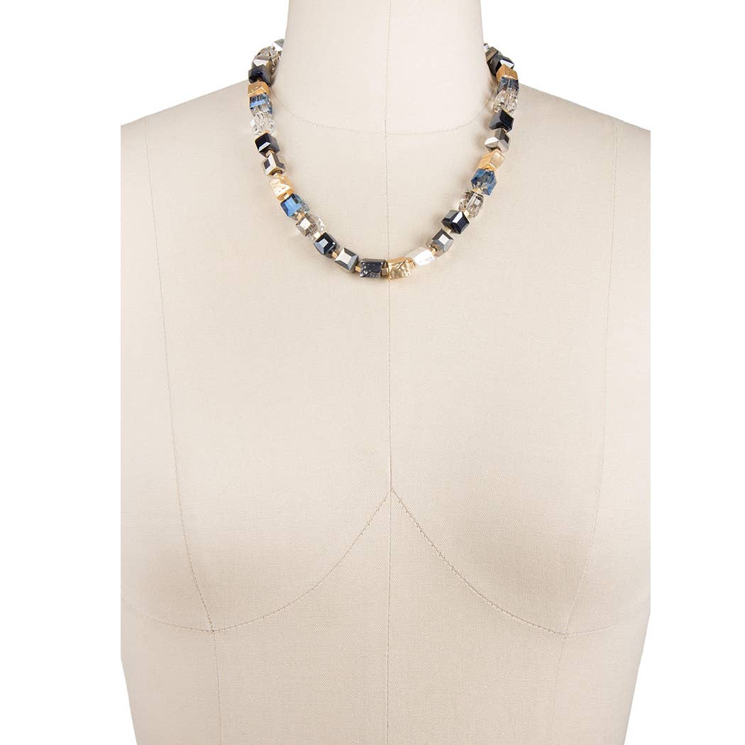 SAACHI - Faceted Glass Bead and Stone Necklace: Navy