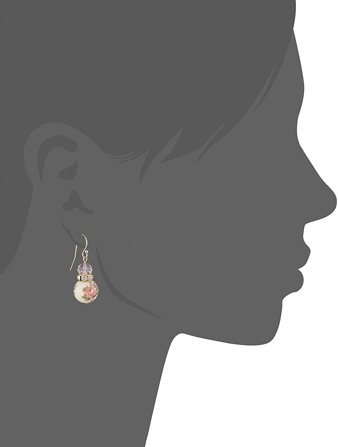 1928 Jewelry - 1928 Jewelry Pink Floral Decal Beaded Drop Earrings