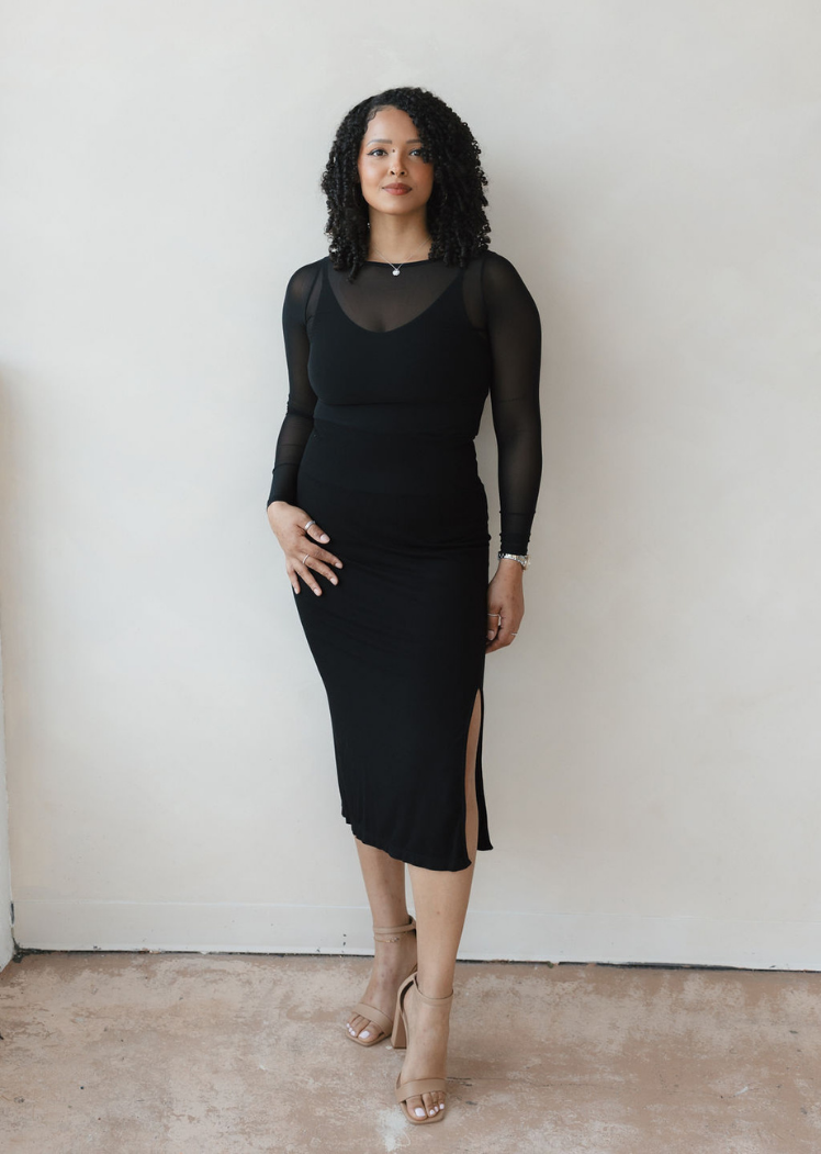 ELIETIAN - Sheer Long Sleeve Top: Regular