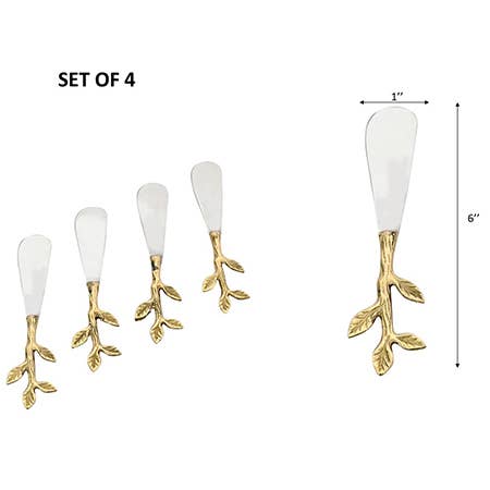 India Handicrafts Inc - S.S. & Gold Leaf Bud Handle Spreaders, Set of 4