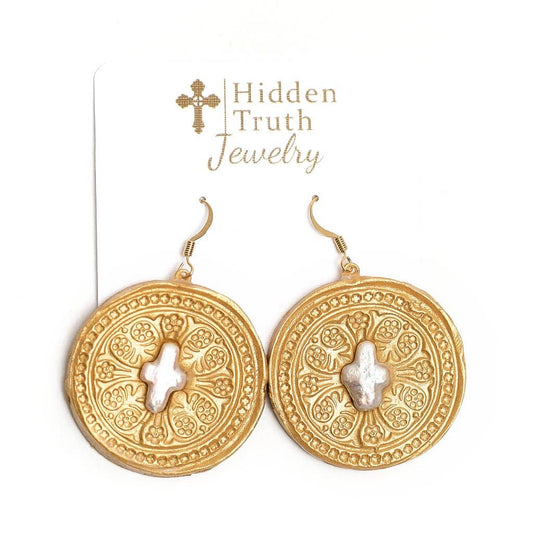 Hidden Truth Jewelry - Pearl Insert with Truth Cross Dangles