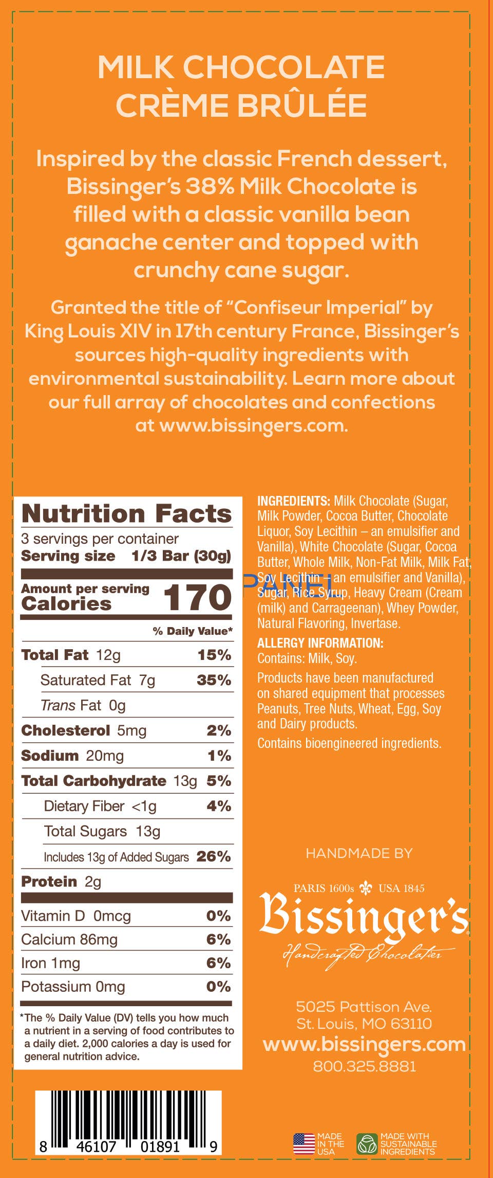 Bissinger's - Bissinger's Milk Chocolate Creme Brulee Bar 3 OZ