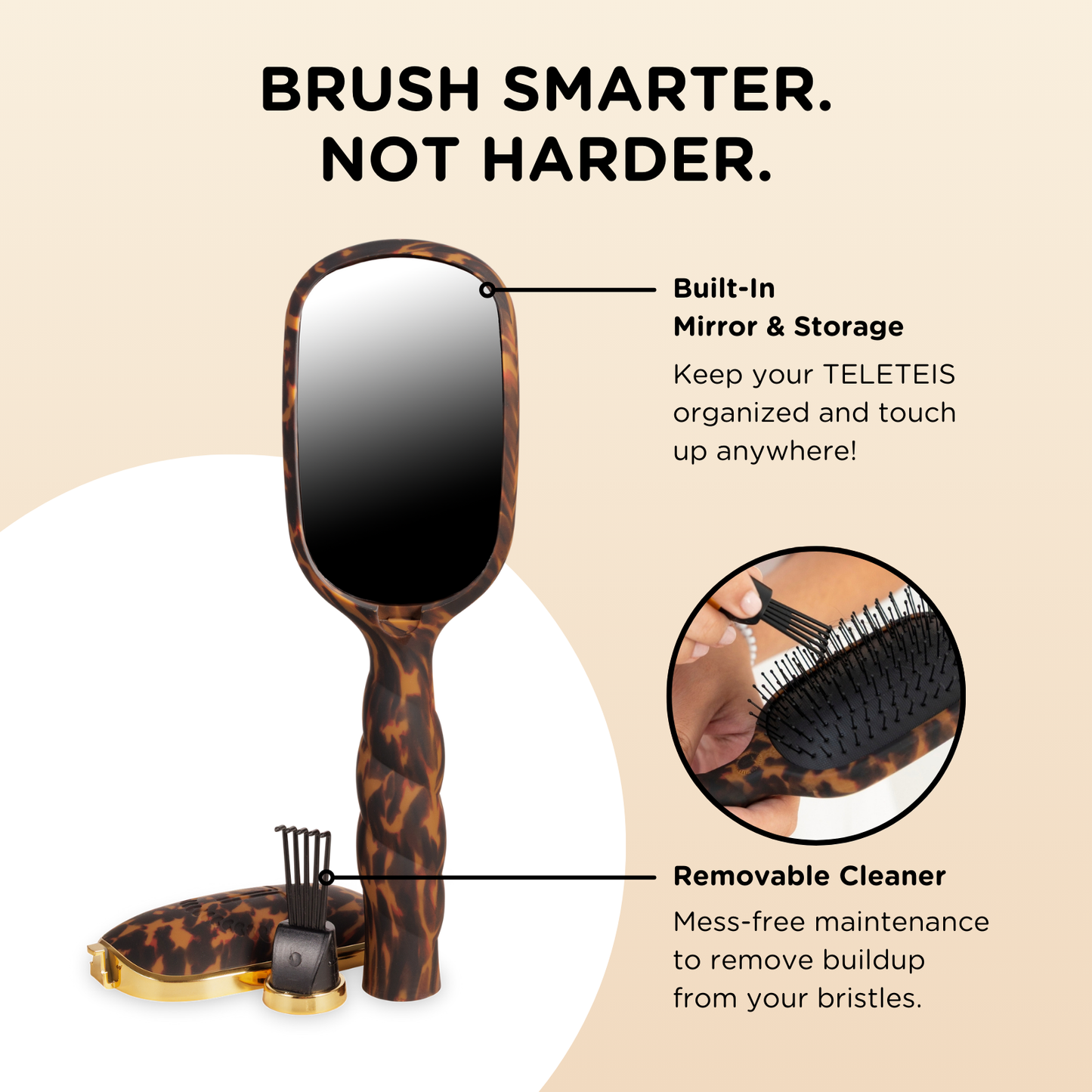 TELETIES - Detangler Hair Brush for Fine Hair - Tortoise