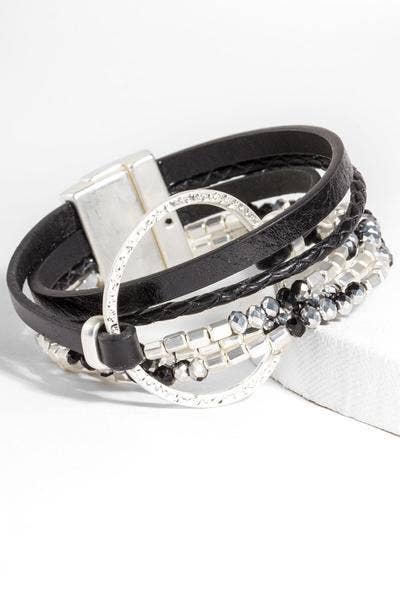 SAACHI - Metallic Go with the Flow Taupe Beaded Bracelet: Black gold