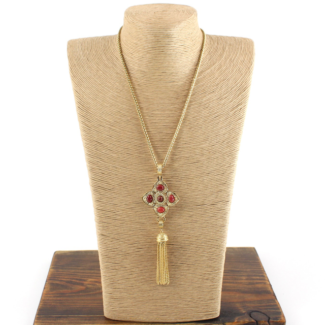 Pretty Persuasions - N24069 Stone Adorned Stainless Steel Pendant Tassel Necklace: 01 Multi