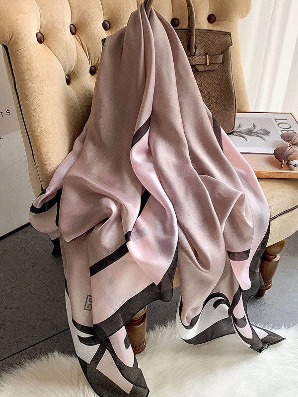 UZ Wholesale Store - Urban Bow-Embellished Printed Contrast Color Shawl: PINK-GRAY / FREE SIZE