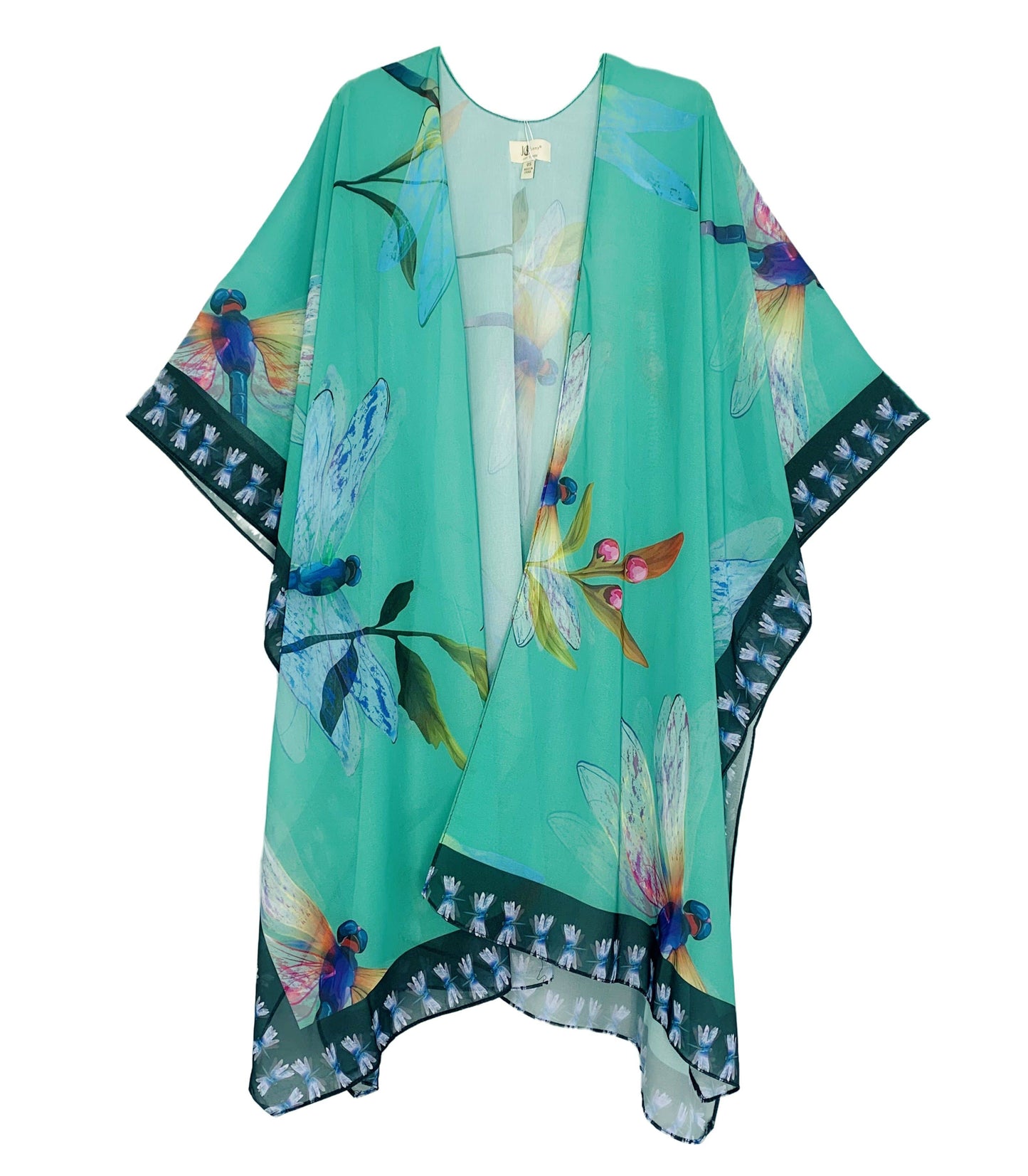 JC Sunny Fashion - JC071022 Aqua-Multi Dragonfly Artwork Kimono