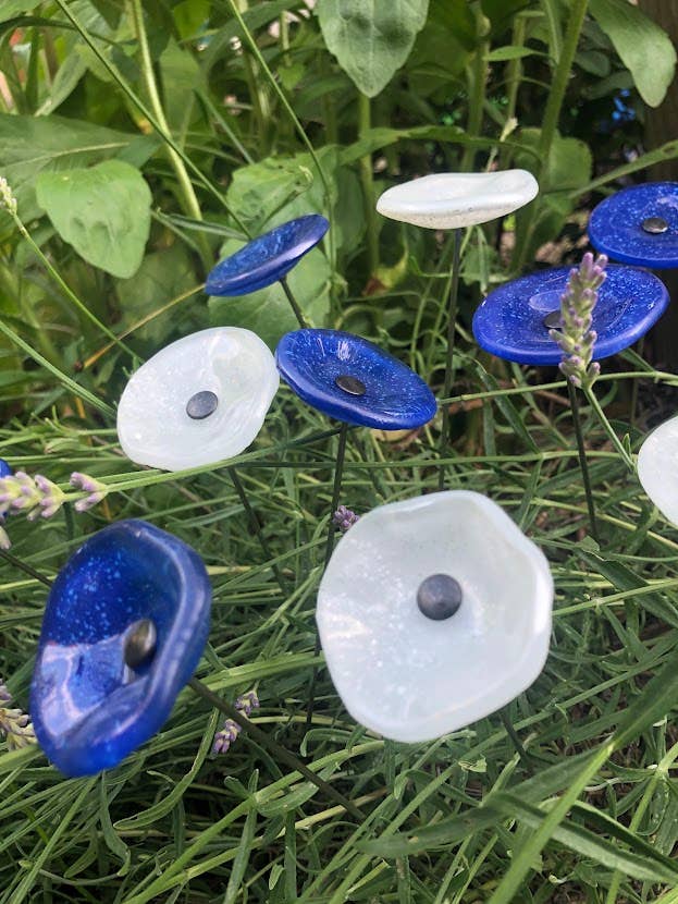 CARNEOL GLASS - Small Glass Flower For Inside In D.Blue-L.Blue