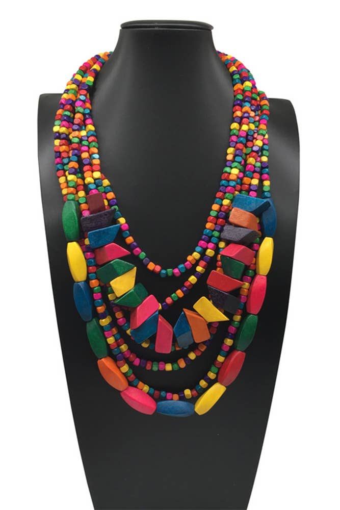 UNISHE - Colorful Wooden Necklace ZK1456: 09 / One Size