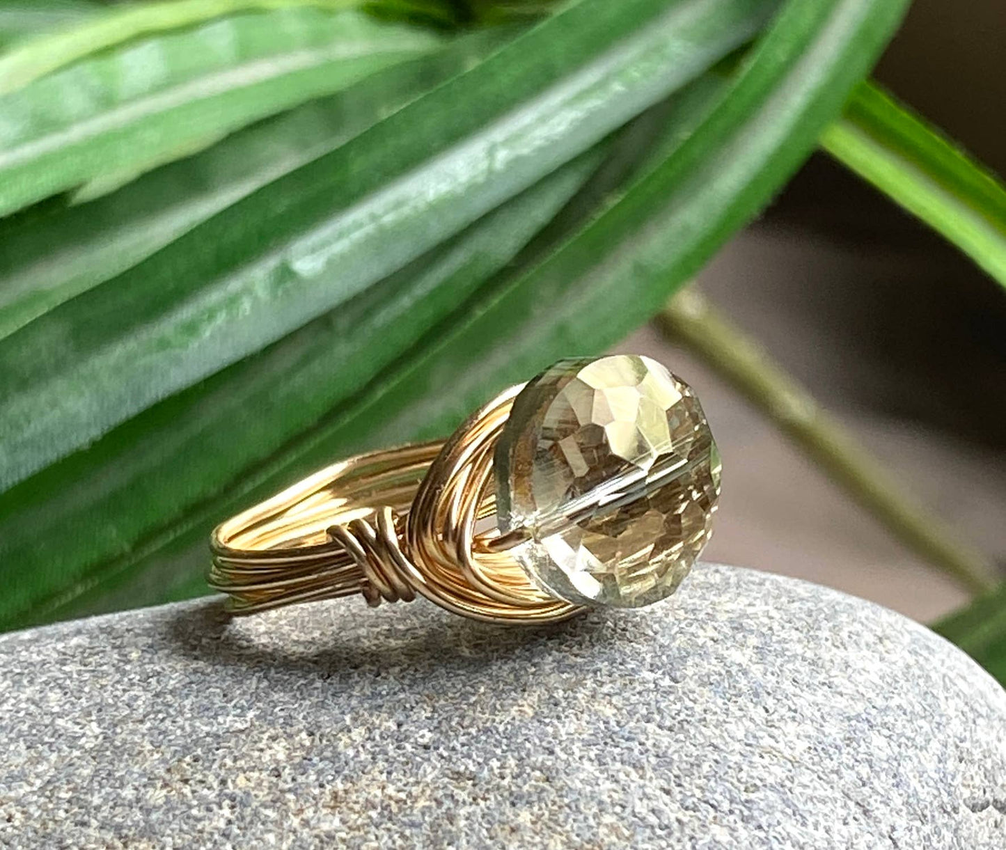 Marble Designs Jewelry - Olive Green Crystal Statement Gold Ring: Gold / 7