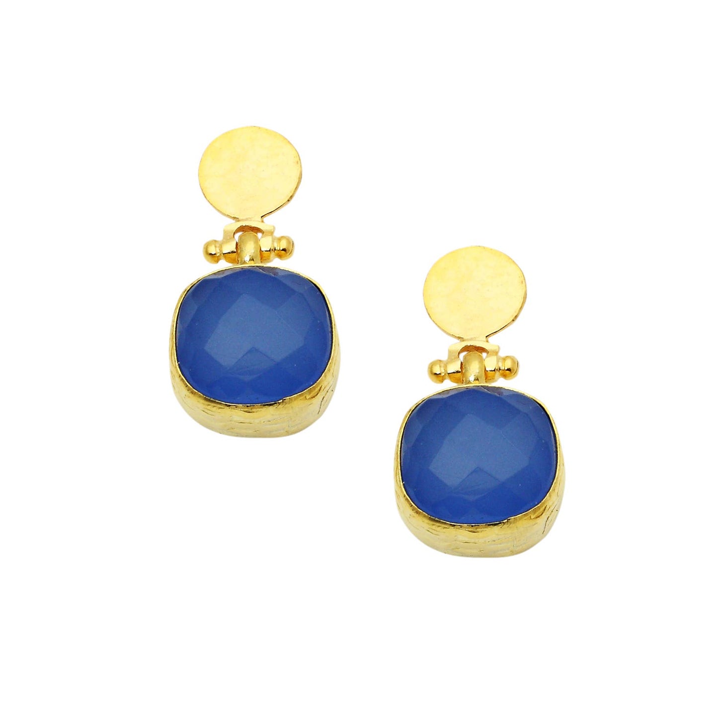 AJS Design Studio - Cushion Cut Blue Chalcedony Post Earrings