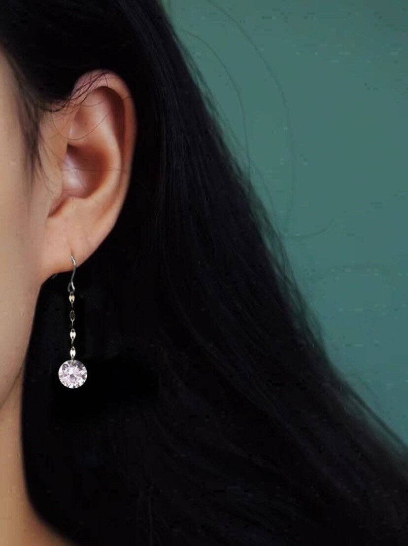 Haengseongworkshop - 5mm/8mm Elegant Surgical Steel Small Chain Cubic Zirconia Earrings Dangle Drop: 0.8 CZ